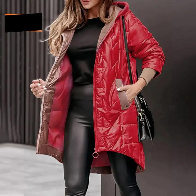 Julie - Elegant long-sleeved coat with zipper, hood, and practical pockets