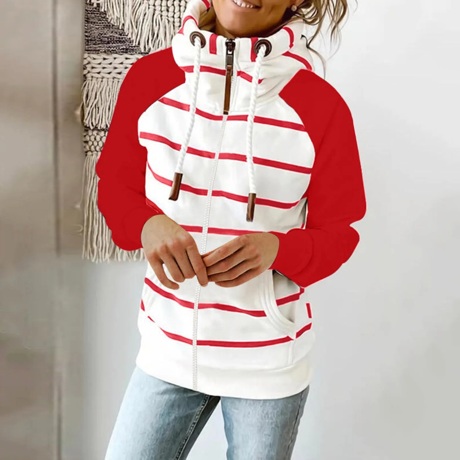 Frida - Striped hoodie with drawstring and pockets