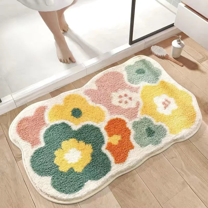 Flowered non-slip bathroom mat
