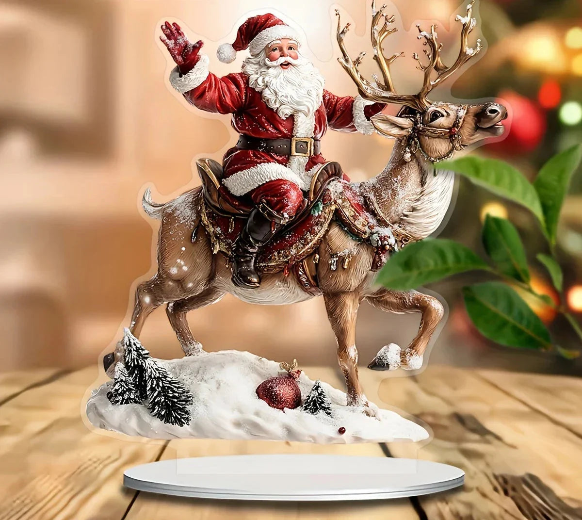 Santa Claus riding reindeer figurine