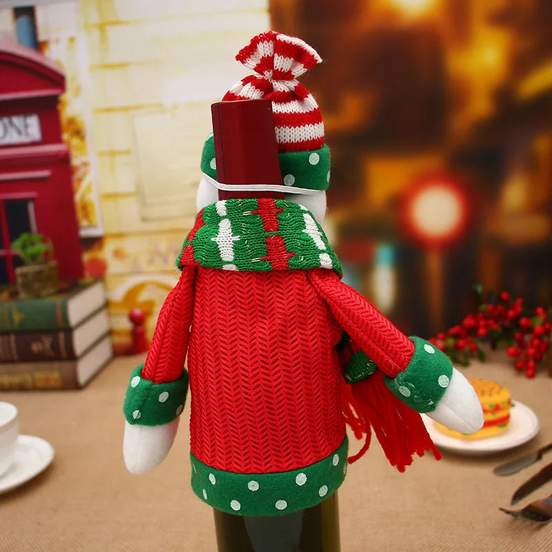 Cartoon Knitted Santa Wine Bottle Cover