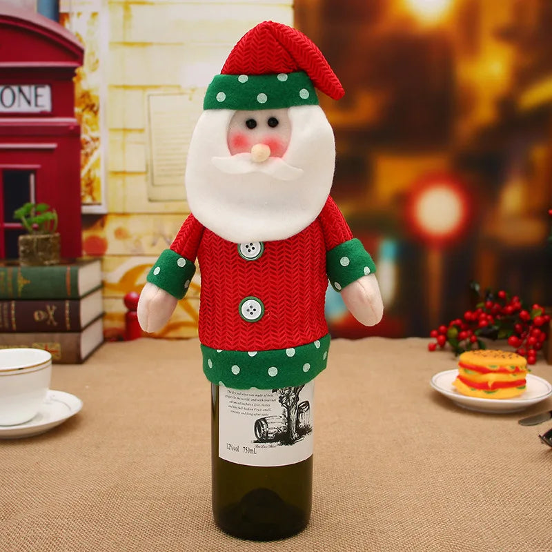 Cartoon Knitted Santa Wine Bottle Cover