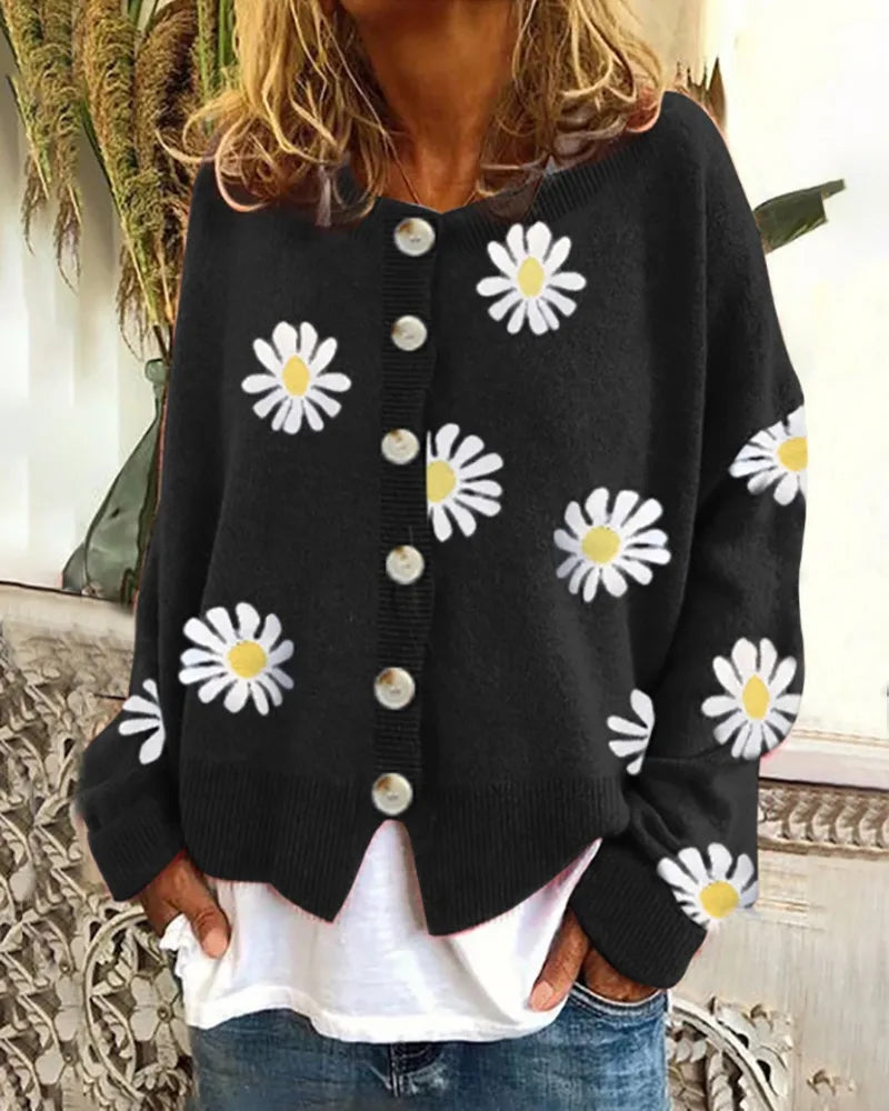 Alice | Floral Patterned Sweater with Buttons