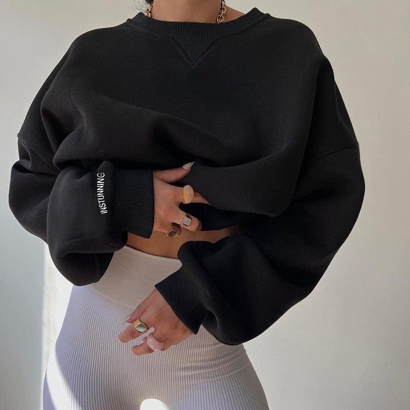 Mie - Oversized Long Sleeve Top with Round Neck