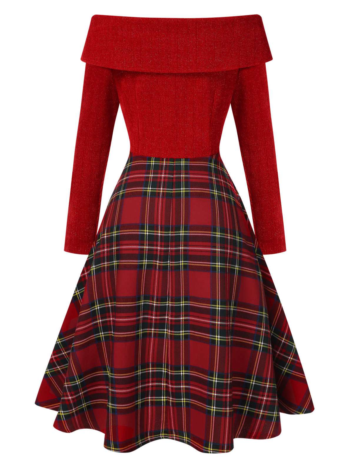 Venus retro July off-shoulder plaid dress