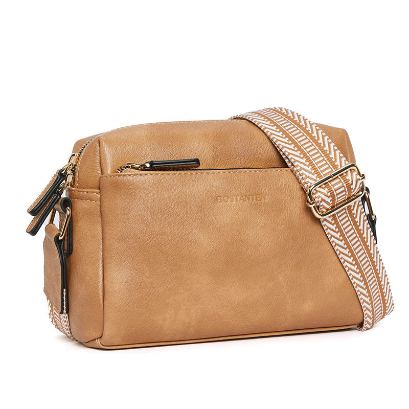 Luisa - Shoulder bag with triple zipper and striped strap