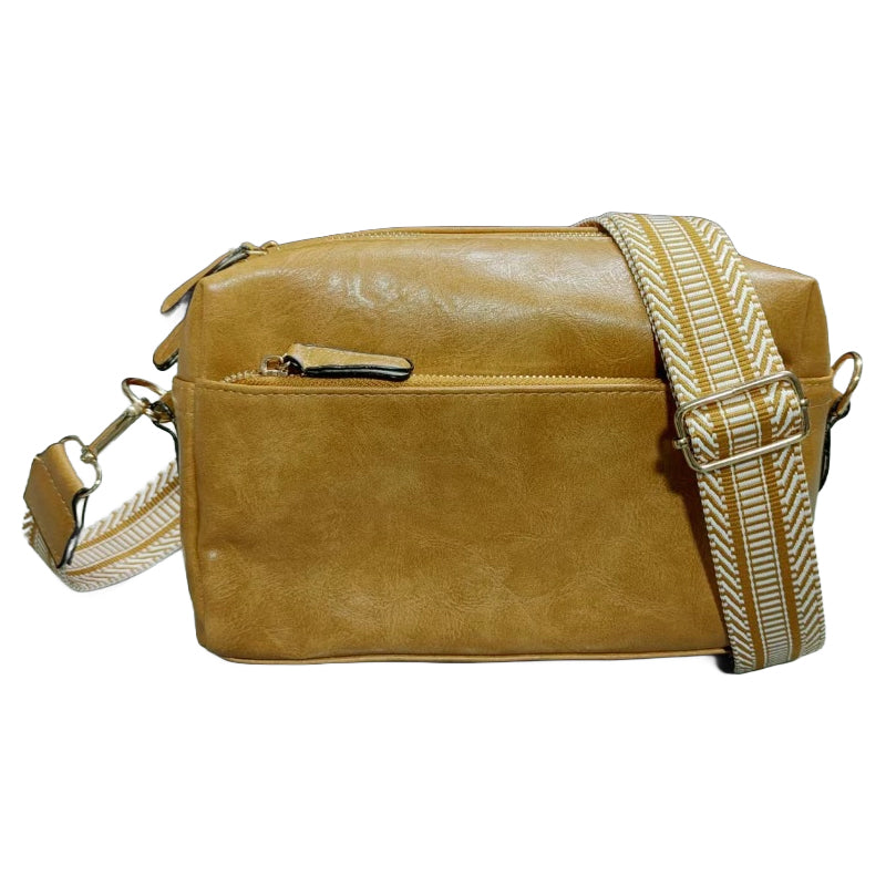Luisa - Shoulder bag with triple zipper and striped strap