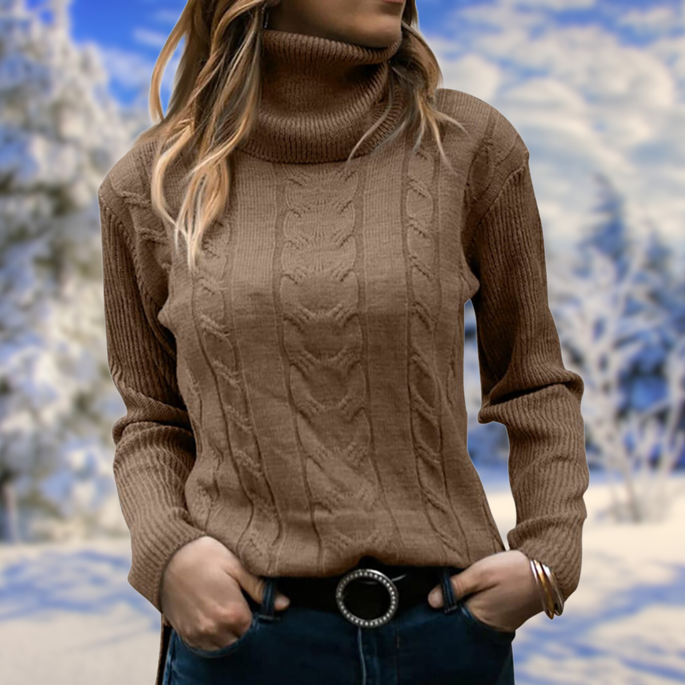 Freda - Warm long-sleeved knitted sweater with a turtleneck