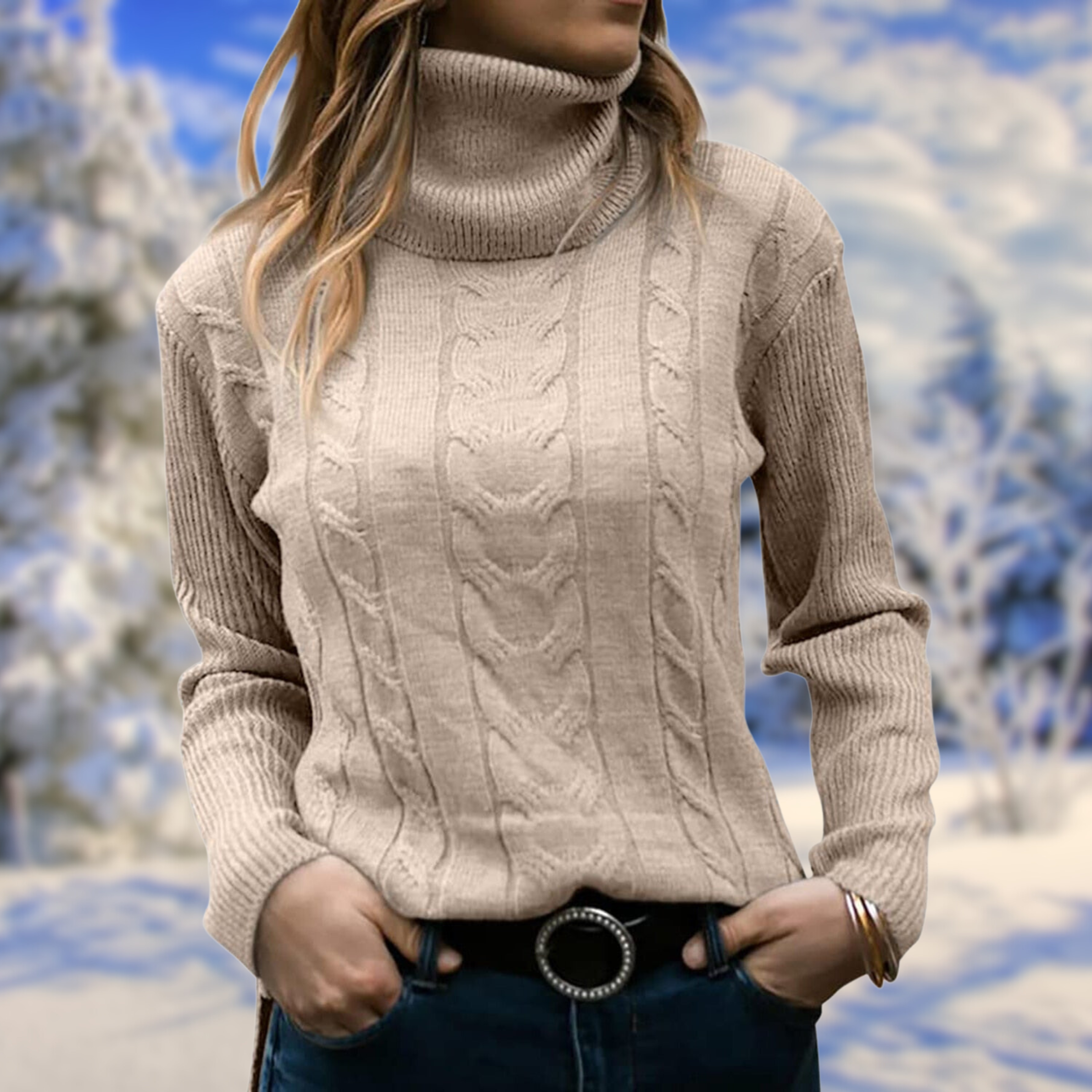 Freda - Warm long-sleeved knitted sweater with a turtleneck