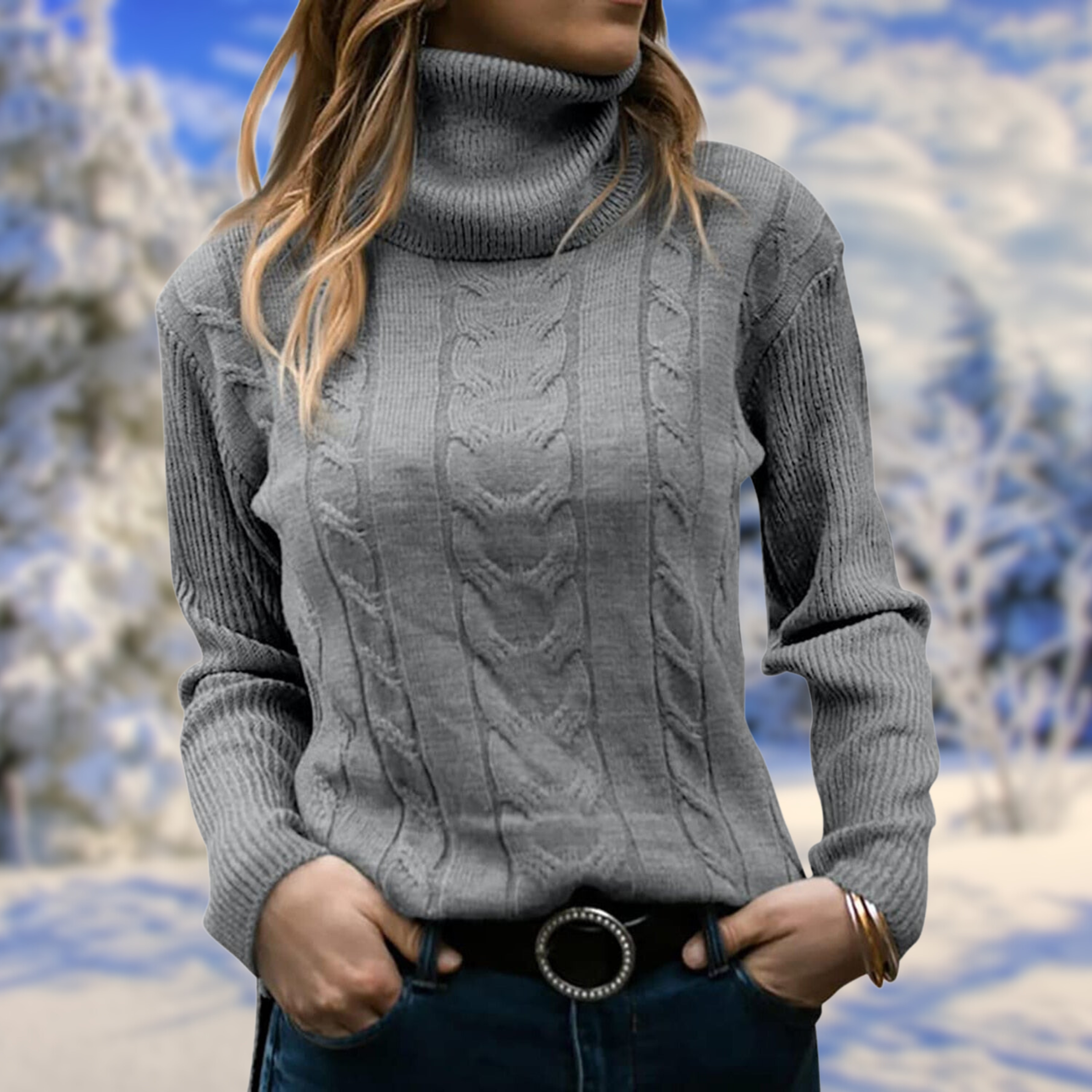 Freda - Warm long-sleeved knitted sweater with a turtleneck