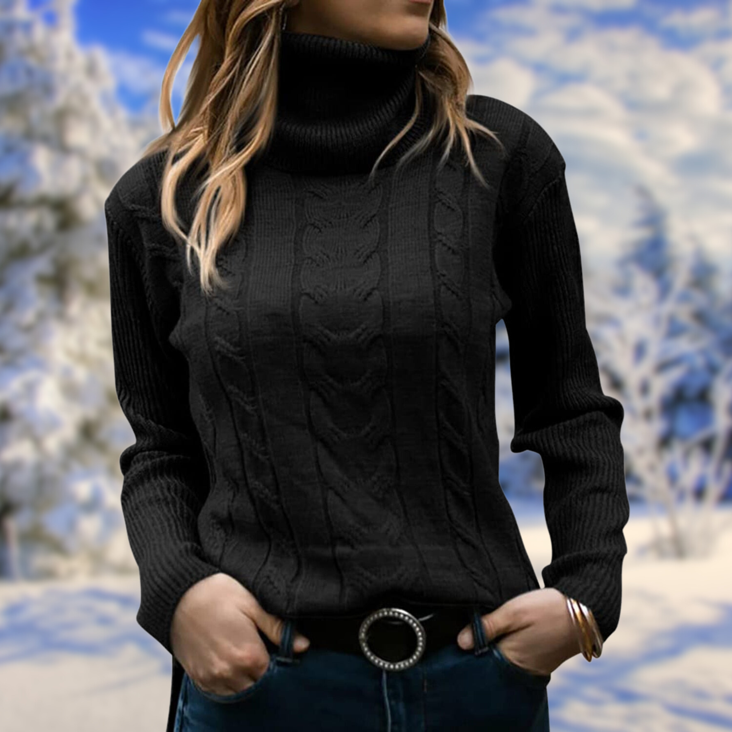 Freda - Warm long-sleeved knitted sweater with a turtleneck