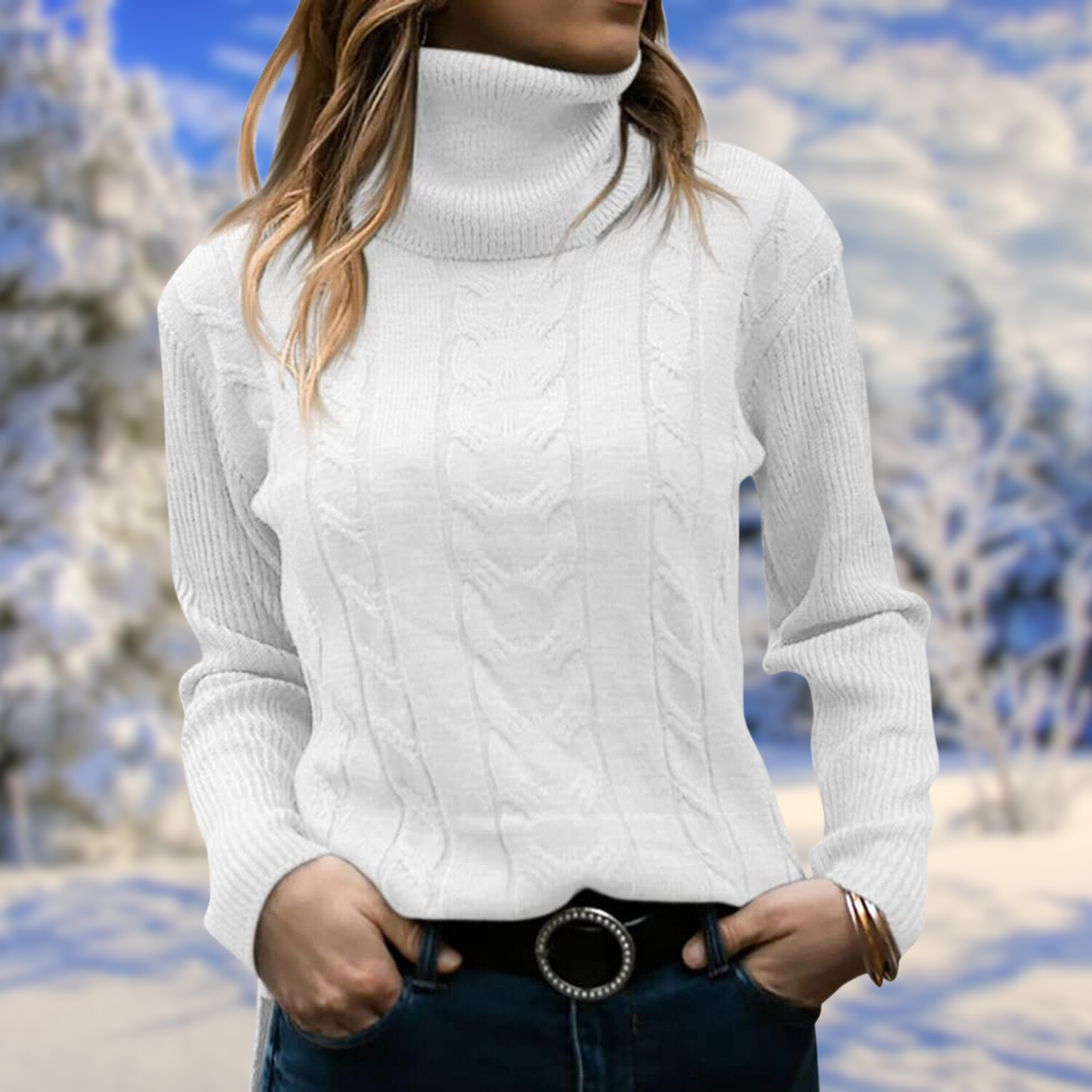 Freda - Warm long-sleeved knitted sweater with a turtleneck