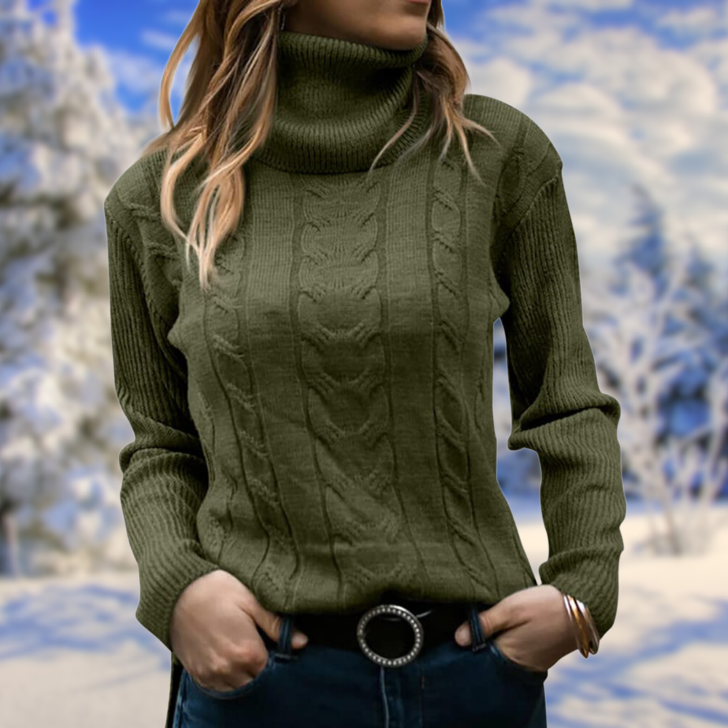 Freda - Warm long-sleeved knitted sweater with a turtleneck