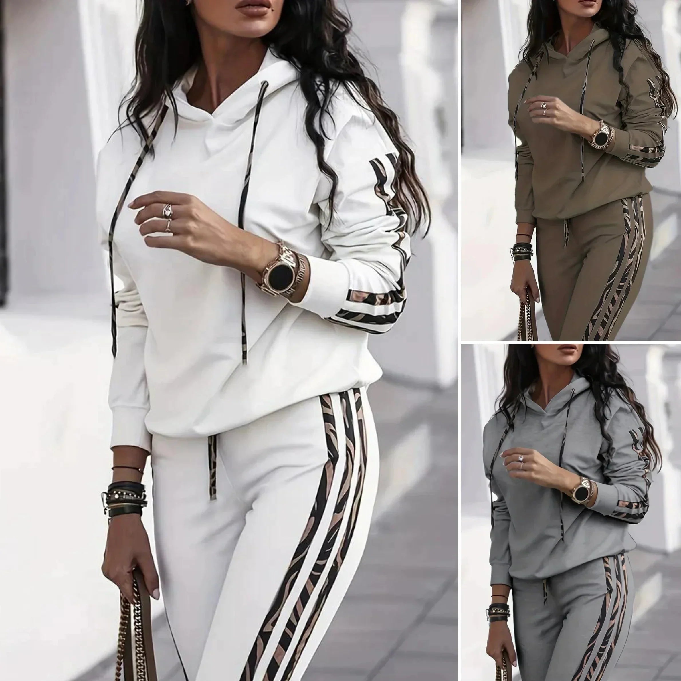 Dona - Trendy Stripe Hoodie Set