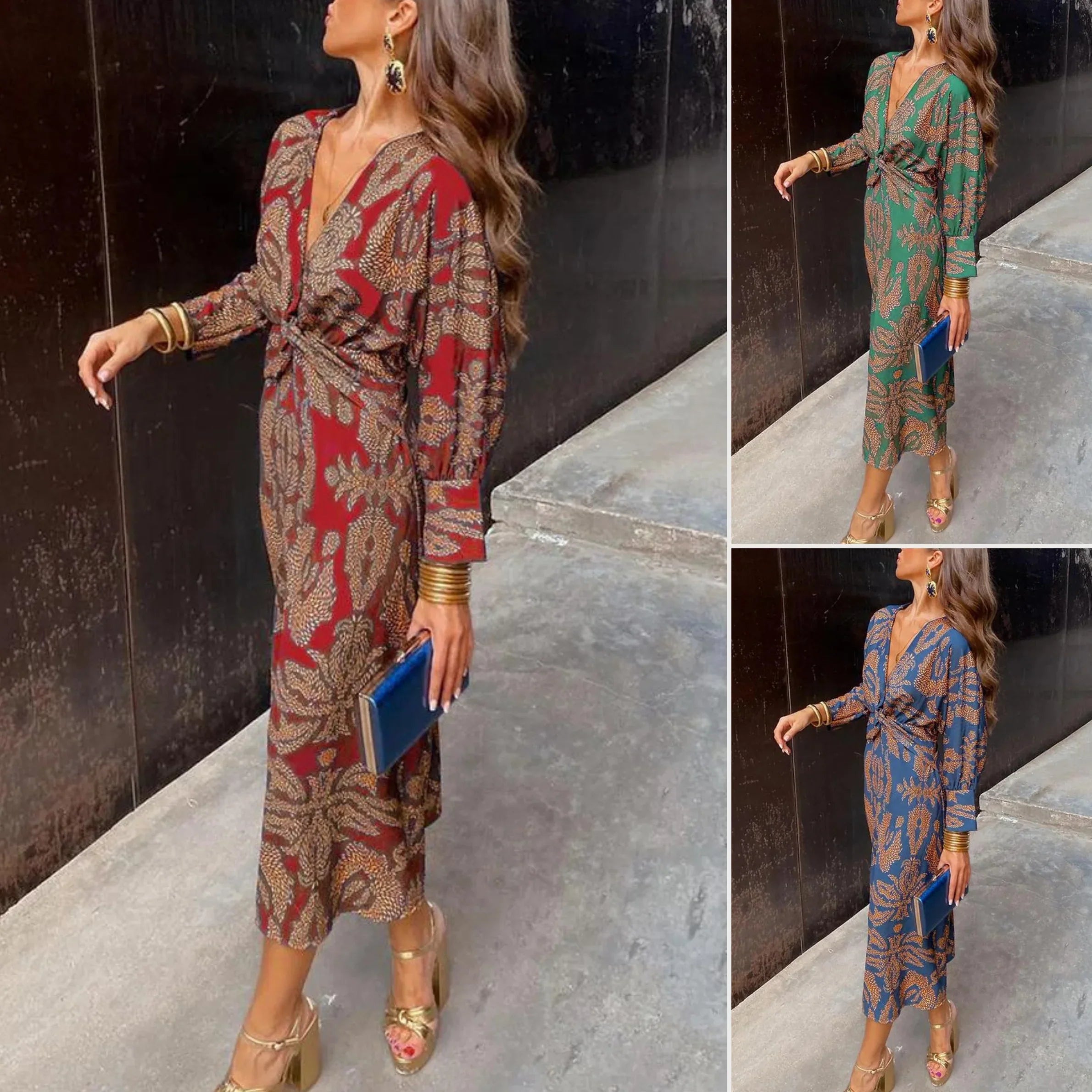 Kielle - Chic printed maxi dress with long sleeves