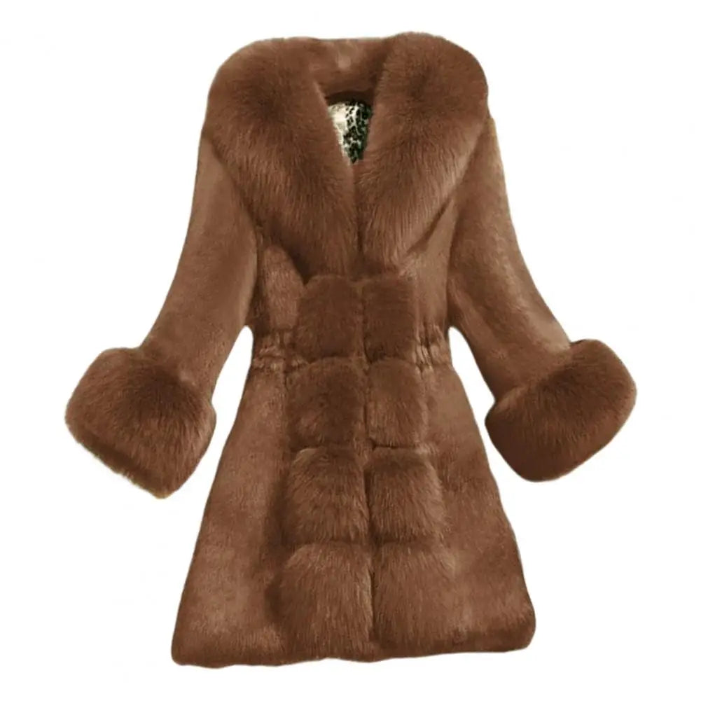 Lena long coat in faux fur with collar and cuffs