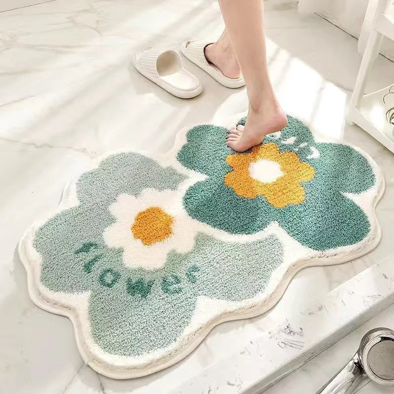 Flowered non-slip bathroom mat
