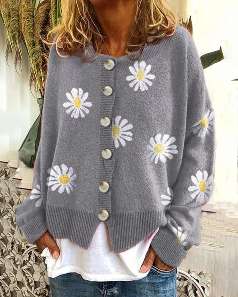 Alice | Floral Patterned Sweater with Buttons