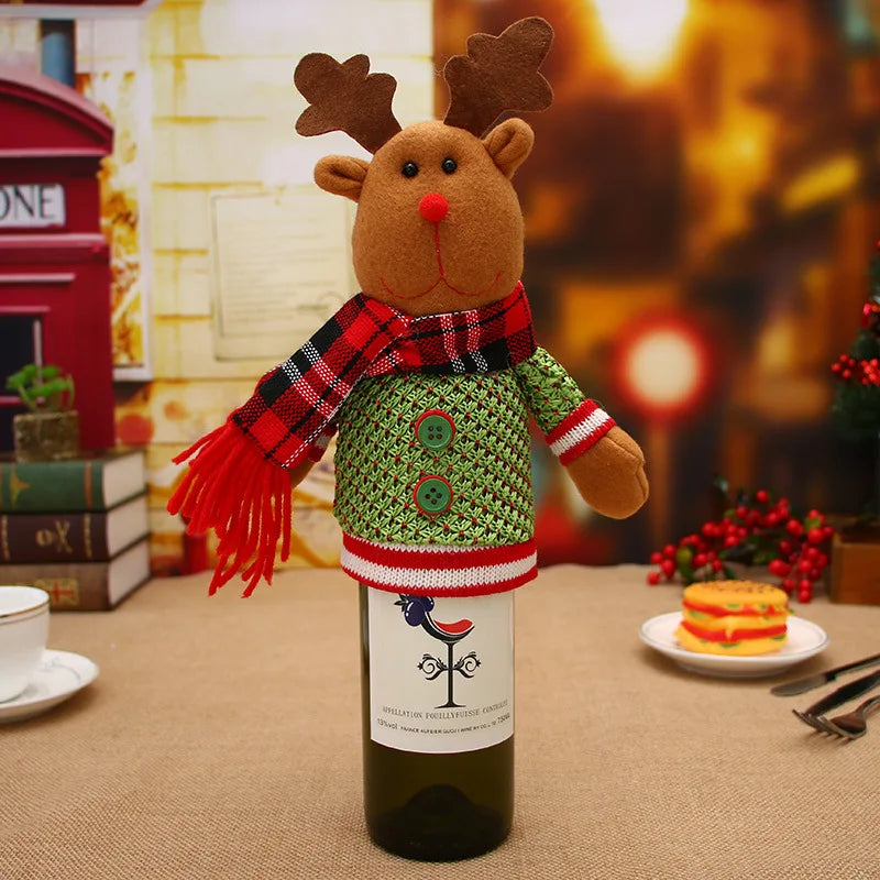 Cartoon Knitted Santa Wine Bottle Cover