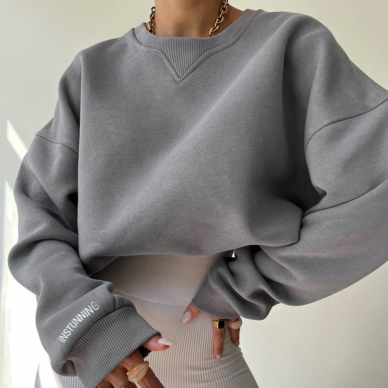 Mie - Oversized Long Sleeve Top with Round Neck