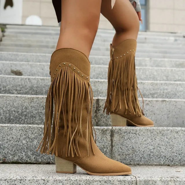 Evelyn - Pointed Toe Non-slip Knee-high Cowboy boots