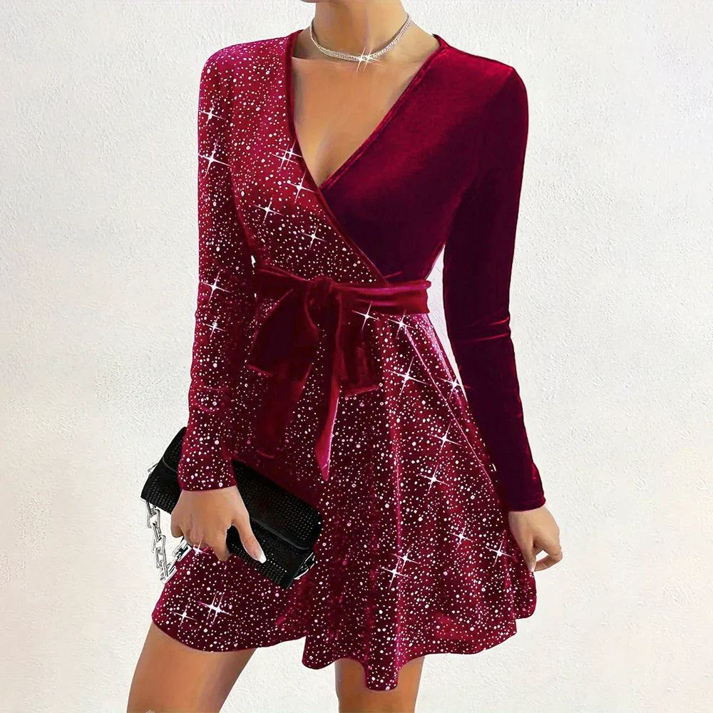 Frida - Shimmering long-sleeved mini dress in velvet