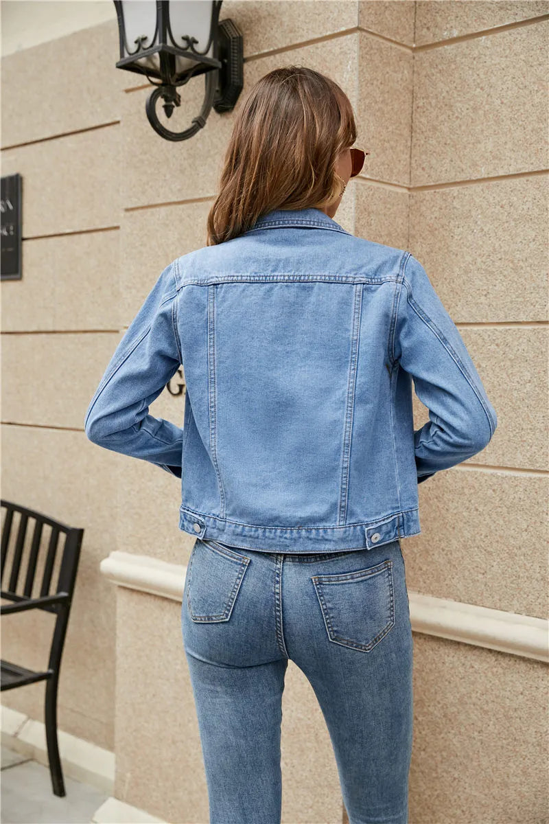 Jenna - Denim jacket with lapel collar and pockets