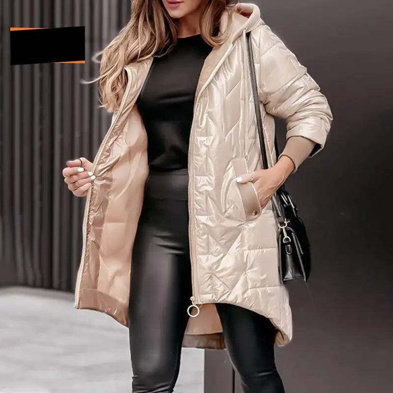 Julie - Elegant long-sleeved coat with zipper, hood, and practical pockets