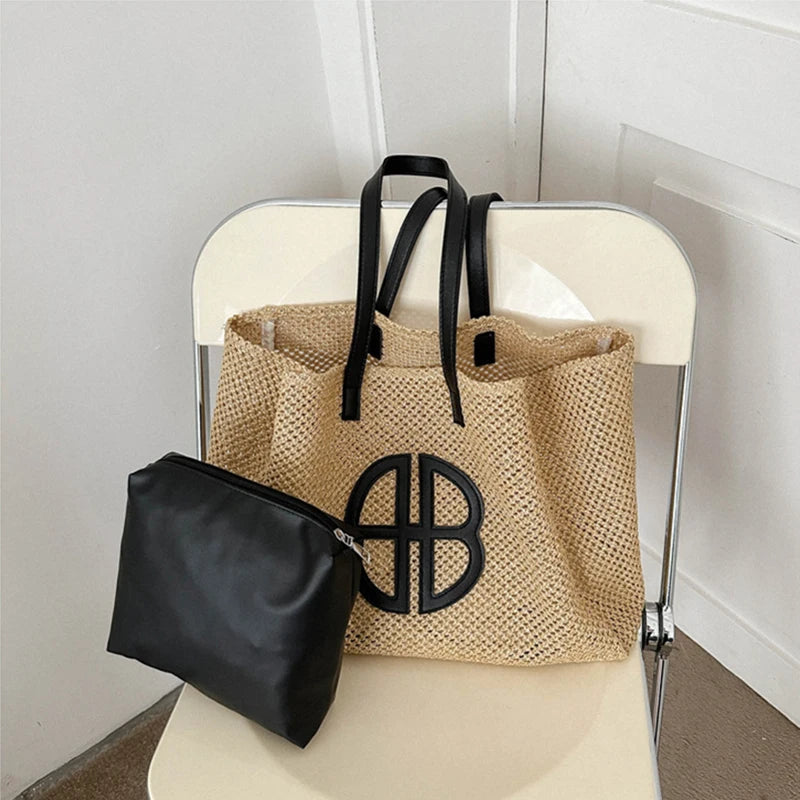 Straw Hollow Designer Casual Beach Bag