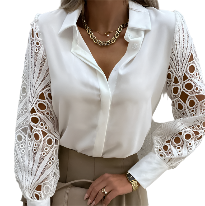 Janicel - Elegant Blouse with Lace Sleeves and Buttons