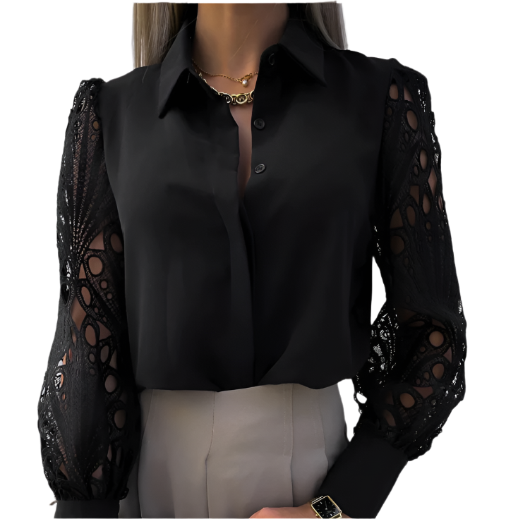 Janicel - Elegant Blouse with Lace Sleeves and Buttons
