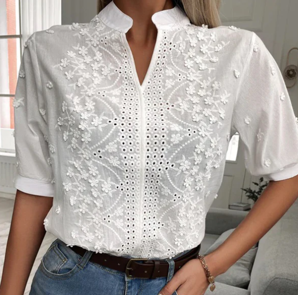 White floral embroidered blouse