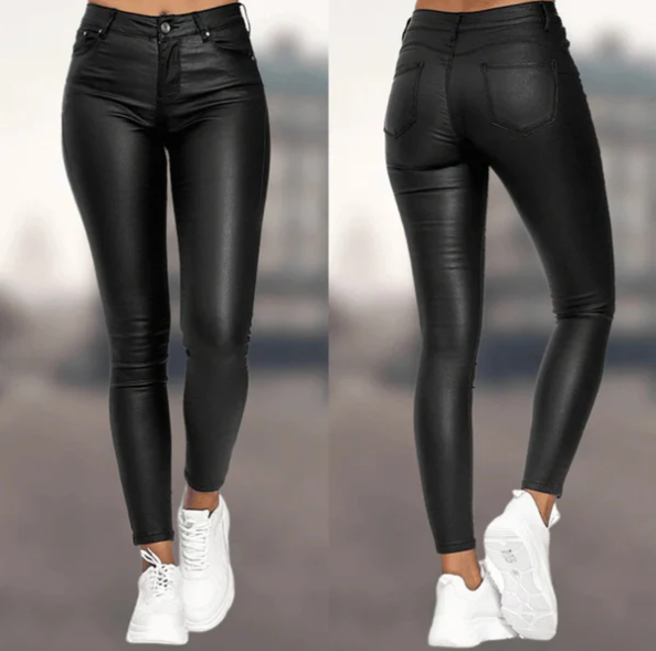 Elegant high-waisted faux leather pants