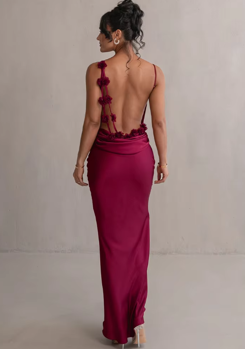 Marga | Fashion Floral Draped Backless Long Dress