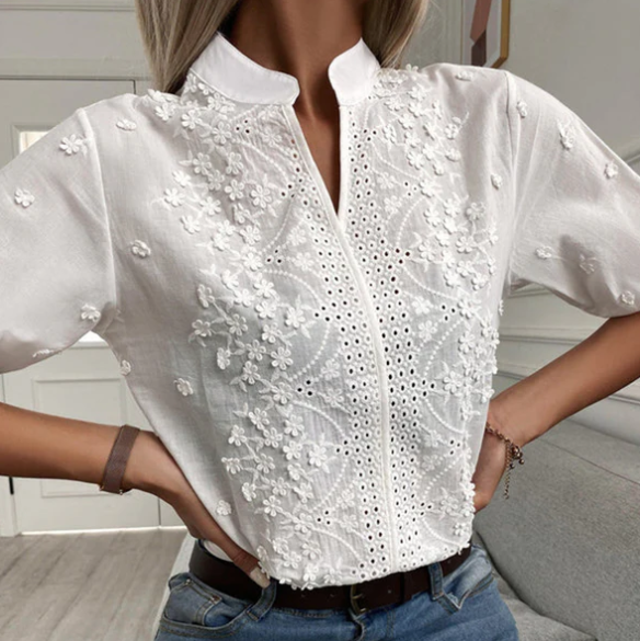 White floral embroidered blouse