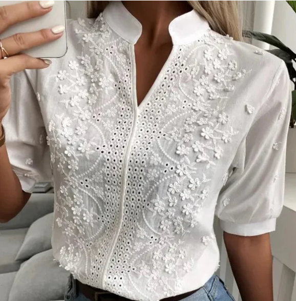 White floral embroidered blouse