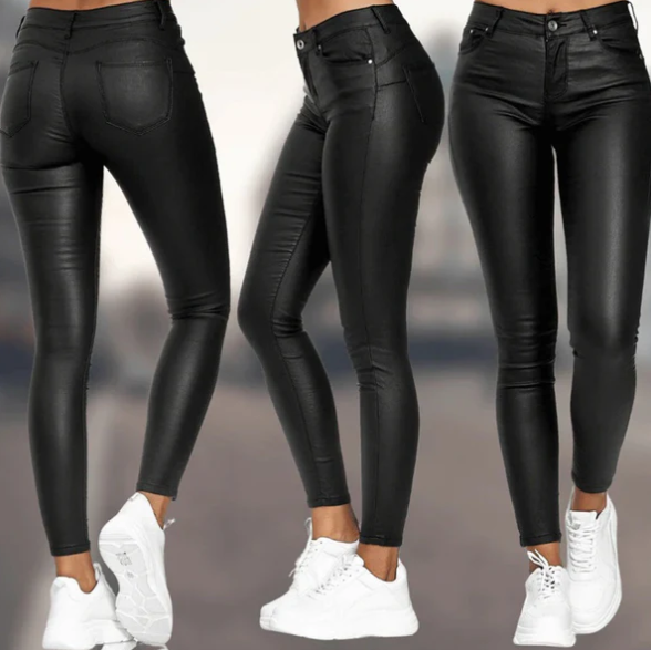 Elegant high-waisted faux leather pants