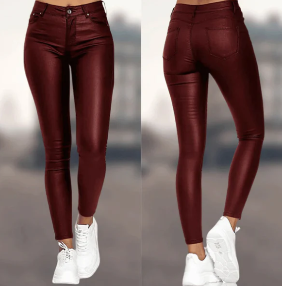 Elegant high-waisted faux leather pants