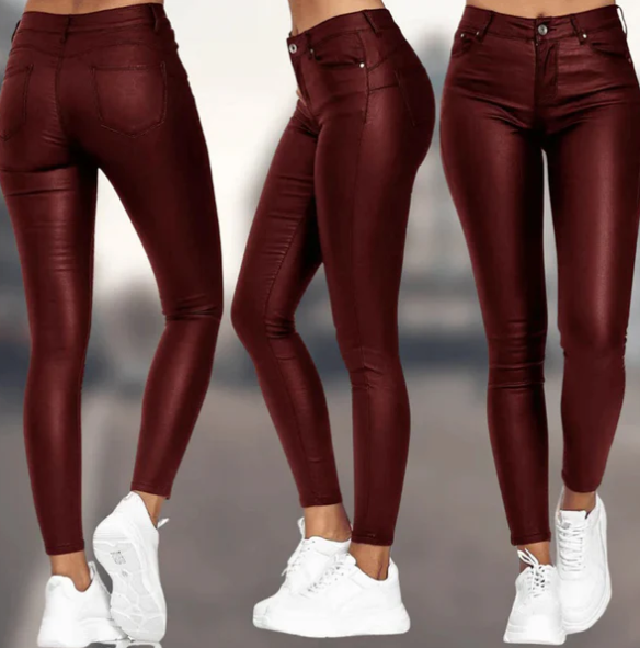 Elegant high-waisted faux leather pants