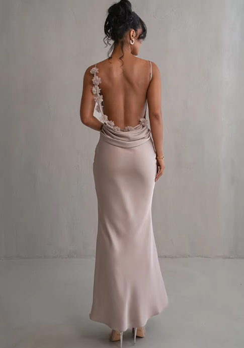 Marga | Fashion Floral Draped Backless Long Dress