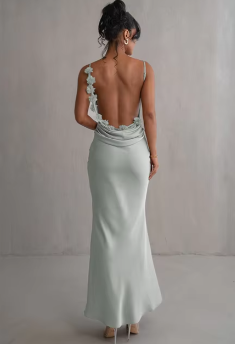 Marga | Fashion Floral Draped Backless Long Dress