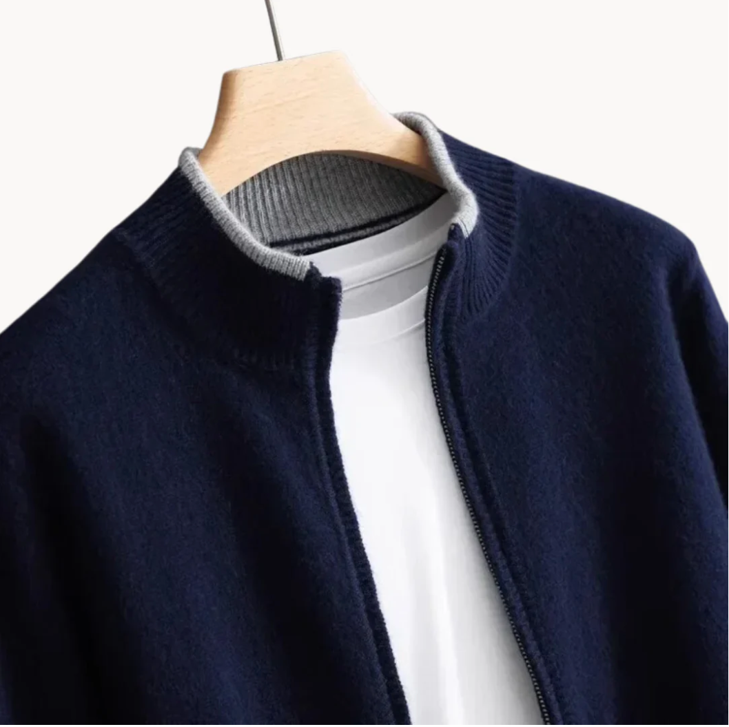 Dennis - Pullover with ribbed collar and zipper