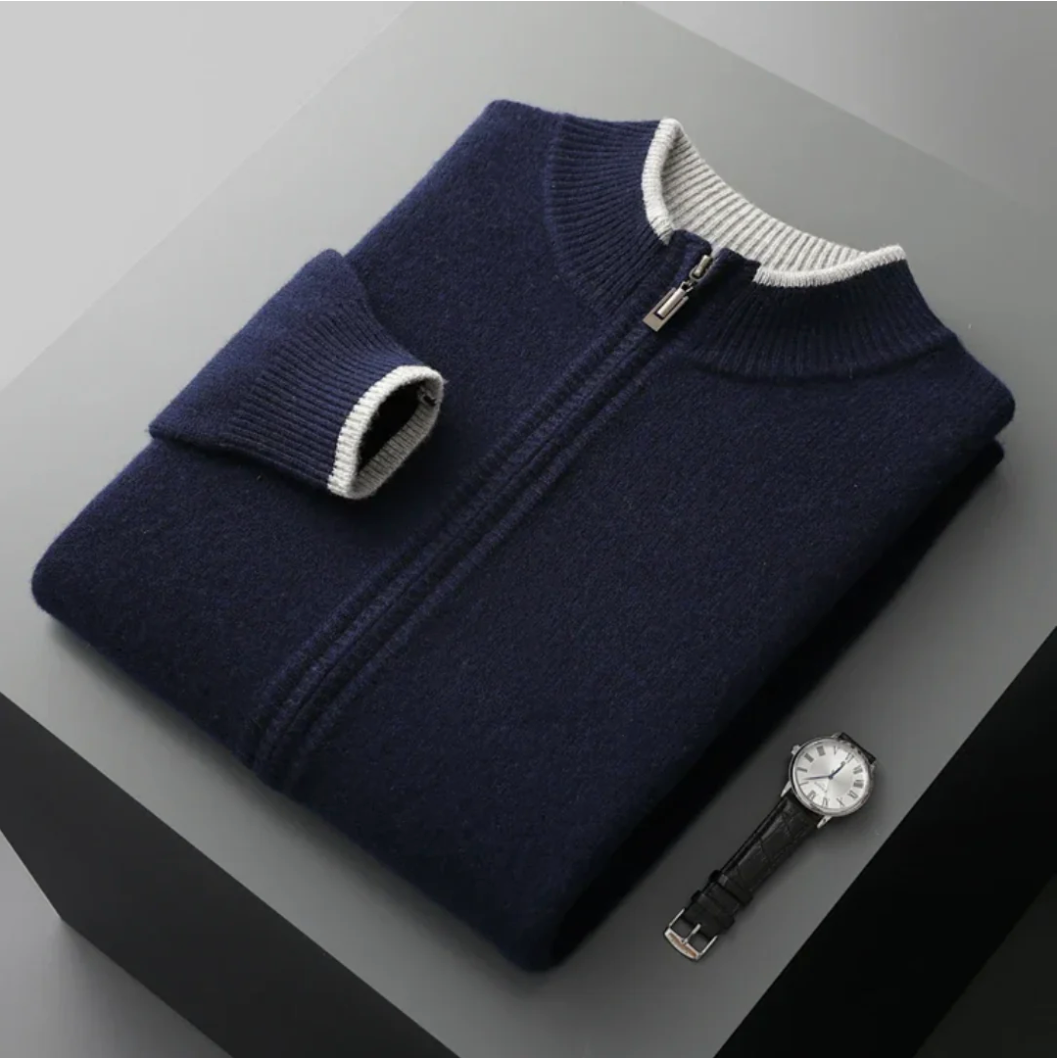 Dennis - Pullover with ribbed collar and zipper