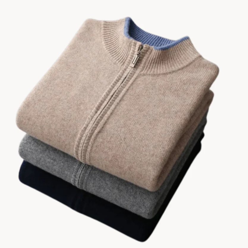 Dennis - Pullover with ribbed collar and zipper