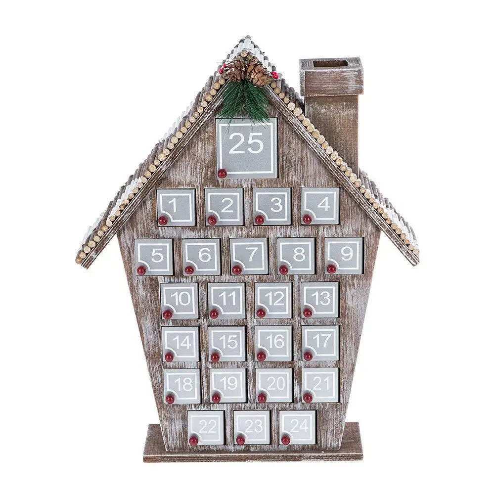 Wooden Advent Calendar With 25 Storage Drawers Christmas House Shaped