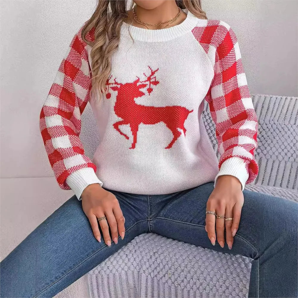 Loose Round Neck Knitted Christmas Pullover