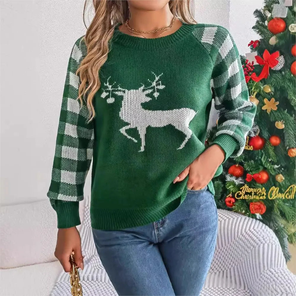 Loose Round Neck Knitted Christmas Pullover