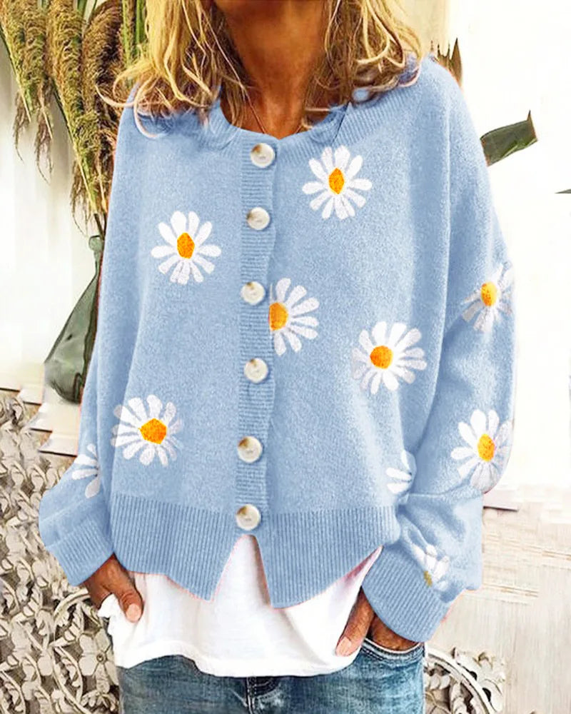 Alice | Floral Patterned Sweater with Buttons