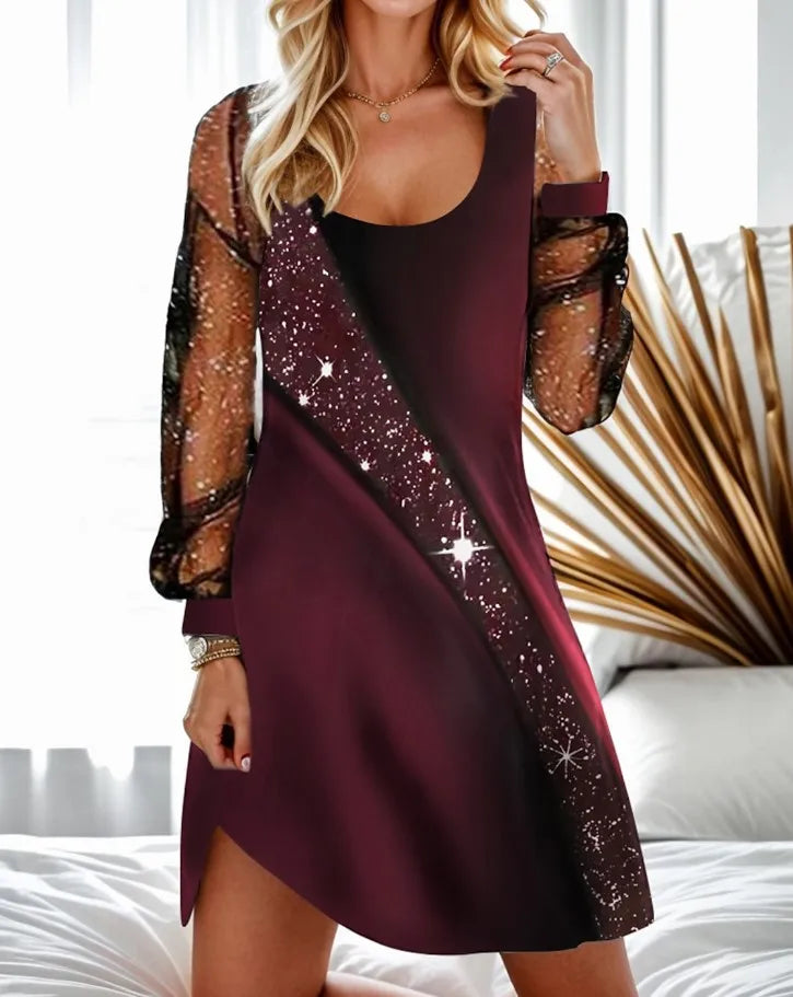 Olivia - Long-sleeved A-line dress with round neck