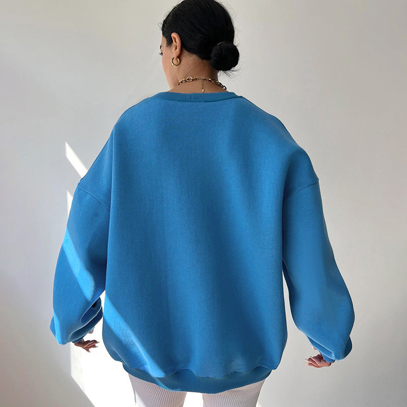 Mie - Oversized Long Sleeve Top with Round Neck